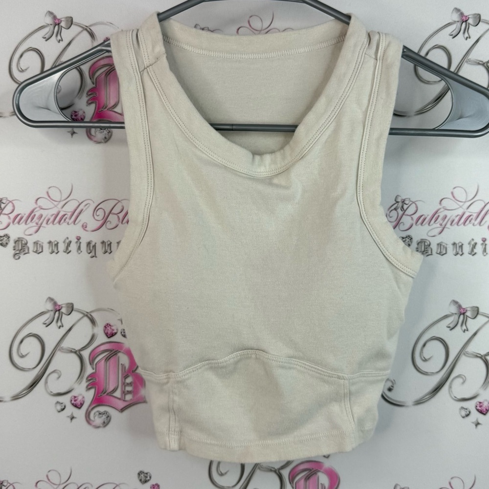 Tank top cropped bra built in white Neutral Cream Ribbed Tank Top